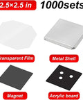 1000 Piece Acrylic Magnet Materials Kit For 2.5x2.5 Inch DIY Photo Fridge Magnets showing components