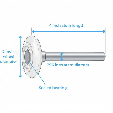 Diagram of Quiet Nylon Garage Door Rollers 12 Pack With Four Inch Stem And Two Inch Wheel Thirteen Ball Sealed Bearing Replacement Wheels.
