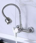 304 Stainless Steel Wall-Mounted Faucet Multifunctional Kitchen Tap Hot & Cold Water with flexible hose, sleek design for kitchen sink.
