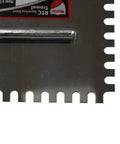 Stainless Steel Tile Trowel With 1/4 Inch By 3/8 Inch U Notch 11 Inch Blade, close-up of notched edge showing rust-proof construction.