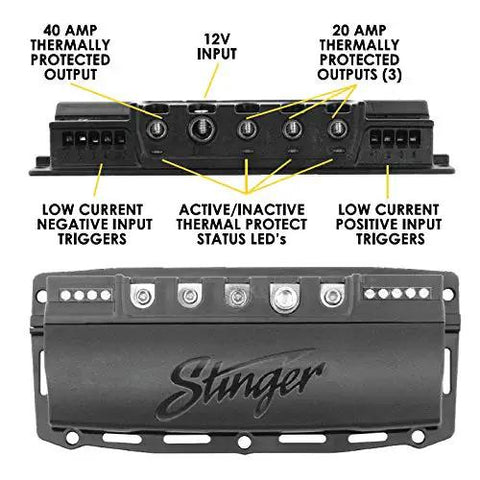Back view of 4 Channel 100 Amp Solid State Relay Block for Marine, Powersports and Car Accessories, showing inputs and outputs.