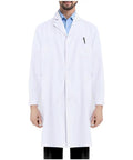 Unisex White Lab Coat Jacket For Science Class And Workwear, Long Sleeve Uniform For Docs And Nurses, Front View