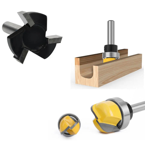 Slab Flattening Router Bit Set With Ball Bearing Dish For Bowls And Trays, featuring YG6 carbide cutters and wood cutting application.
