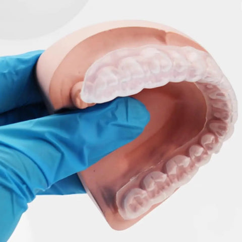 Dental model with hard PET-G sheet from Hard PET G Dental Vacuum Forming Sheets 5 By 5 Inch 20 Pack Bubble Free Thermoforming Material.