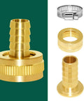 Brass Garden Hose Repair Connector 5/8 Barb To 3/4 GHT Female Adapter For Leak Free Connection Rust Resistant And Built Tough For Quick Hose Fix And Easy Backyard Setup with clamp