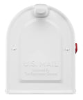 Front view of Big White Post Mount Mailbox With Front Access Door, embossed panels, reinforced for rigidity, and predrilled mounting holes.