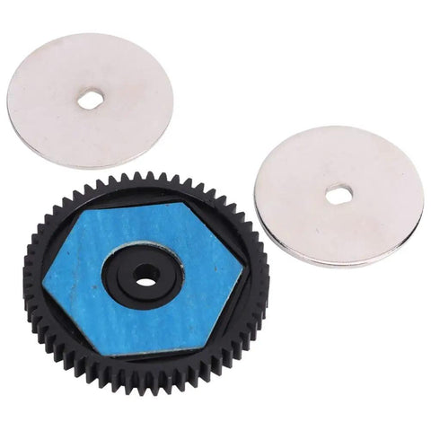 Beefed-Up RC Car Gear Set With 56T Spur Gear And 13T Pinion, Metal Construction For SCX10 II, shown with metal discs