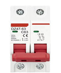 Premium Dual Pole Circuit Breaker With 35Mm Din Rail Mount For 3A To 63A Amps And 400V Ac Panels. Close-up of DZ47-63 model.