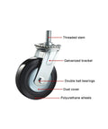 Heavy Duty Eight Inch PU Swivel Wheels With No Fuss Brakes And Built Different Durability M20 Threaded Stem with galvanized bracket.