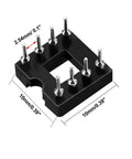 8 Pin DIP IC Socket 2.54mm Pitch 7.62mm Spacing Round Machine Pin Solder Type 30 Pack, black socket with measurements
