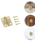 40Pcs Miniature Iron Cabinet Hinges With Screws For Round Corner Jewelry Boxes And Wooden Chests, DIY Hardware Kit shown in gold.