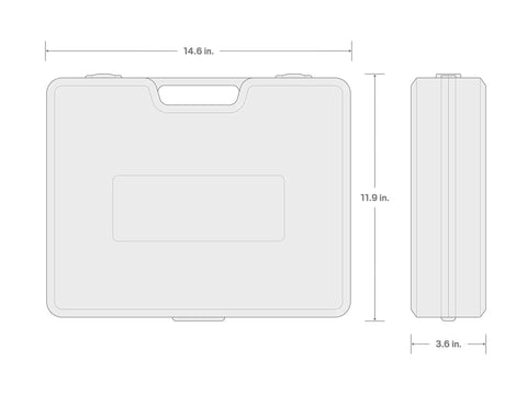 Diagram of case for 3/4 Inch Drive Shallow 6 Point Impact Socket Set With Case 8 Piece From 2 1/16 To 2 1/2 Inches, dimensions 14.6x11.9x3.6 in