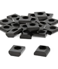 Rock Solid 1/4-20 Slide In T Nuts 25 Pack Black Zinc Coated Steel T Slot Extrusion Hardware for 1 Inch T track profile, close-up of nuts.