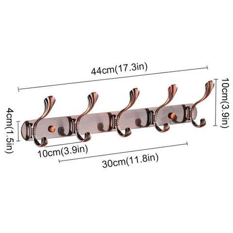 Heavy Duty Stainless Steel Wall Coat Rack With Five Sturdy Hooks For Coats Hats Robes And Towels sleek bronze finish dimensions shown