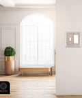 Brushed Nickel Wall Plate Set 4 Pack 1 Gang Duplex Decorator Outlet Covers And Switch Plates in a bright modern room