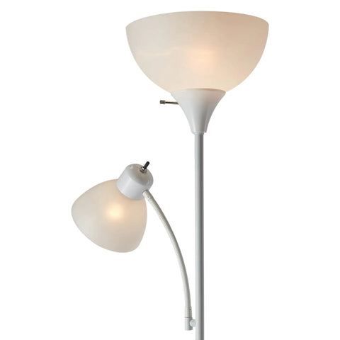 72 Inch Torchiere Floor Lamp With Adjustable Reading Arm Frosted Shades Matte Black Frame Dope Modern Look Rotary Switch On Socket E26 Base