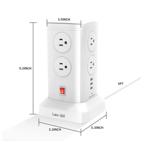 Power Strip Tower With Night Light For Home Or Office Dope Surge Protection 14 AC Outlets And 4 USB Ports Tower dimensions.