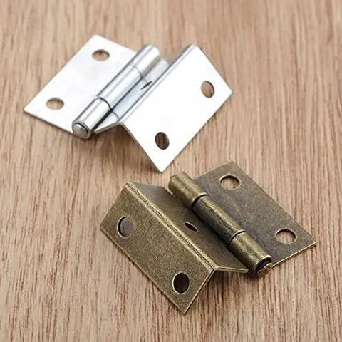 4 Pack Zinc Alloy Cabinet Hinge Set For Cabinets, Jewelry Boxes, And Small Furniture 25x15x12mm With Screws, brass and silver finish