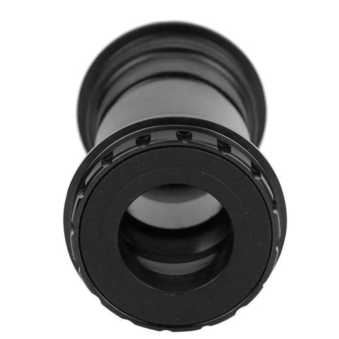 Close-up of Alloy BB30 Bottom Bracket For 24x24mm Cranks Integrated 42mm Frame Shell in black finish, bike component view.