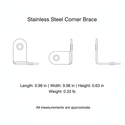 Heavy Duty Stainless Steel 90 Degree L Bracket For Furniture Reinforcement And Shelf Support diagram with dimensions