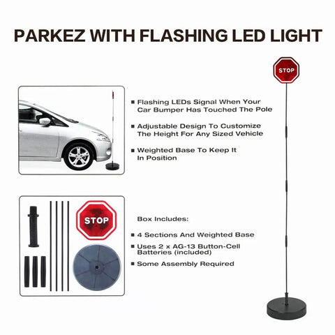 Park Like A Boss Smart LED Reversible Garage Stop Sign with heavy base and flashing warning signal for driveway parking.