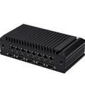 Smooth Operator Fanless Mini Pc With Intel Core I7 10510U Eight No Sweat Cooling Two Point Five Gbe Lan Ports For Home Lab Networking And Enterprise Firewalls Barebone Kit in black with multiple LAN ports and sleek design.