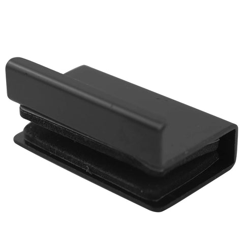 Close-up of a black metal glass door clip for 4-6 mm panels, part of the Four Pack Black Metal Glass Door Clips And Handles collection.