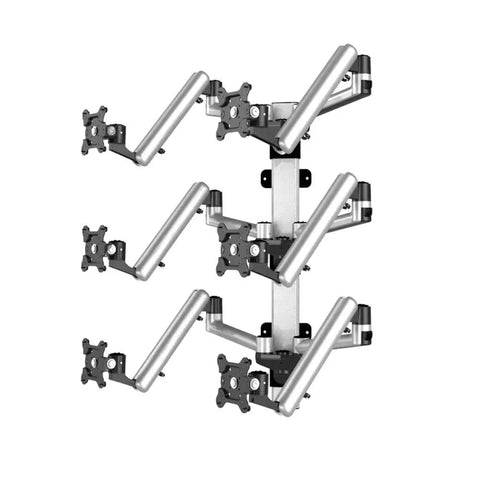 Hella Adjustable Spring Arm Six Monitor Wall Mount For Flat Panel Displays with six arms for 32in screens, sturdy aluminum build.
