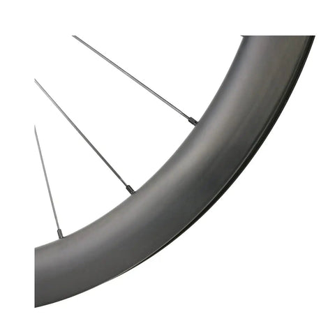 Close-up of 50mm Carbon Wheelset For 700c Road Bikes With Disc Brakes Tubeless Ready Clinchers Built From Toray T700 Carbon Fiber