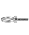 Side view of Four Pack 3/8 Inch 16 UNC Stainless Eyebolt Lifting Ring Set, Heavy Duty 1 1/4 Inch Thread, 304 Stainless Steel Construction.