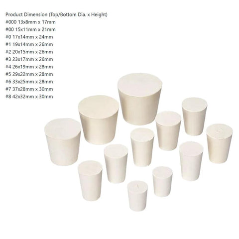 Assorted 22 Pcs Solid Rubber Lab Stopper Set with Tapered Plugs Size 000 Through Size 8 displayed in various sizes