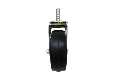 Front view of Four Inch Soft Rubber Swivel Stem Caster With Half Inch Stem Diameter And Two Hundred Pound Load Capacity Black Finish