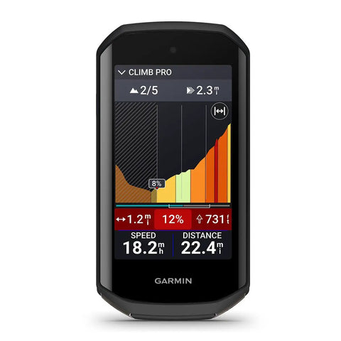 Edge 1050 Premium All In One Cycling Computer Gift Box Bundle with color touchscreen displaying climb pro data