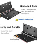 Heavy Duty Stainless Steel 4 Inch Door Hinges Set For Exterior And Interior Doors, Quiet Smooth Ball Bearing Hinges With Square Corners, Rust Resistant Black Finish, Easy Install, 3 Pack, 3mm thick