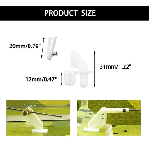 RC Model Pushrod Set Ten Pieces 1.2 X 200mm Push Rods With 1.3mm Adjustable Connectors And Micro Control Horns illustrated with measurements