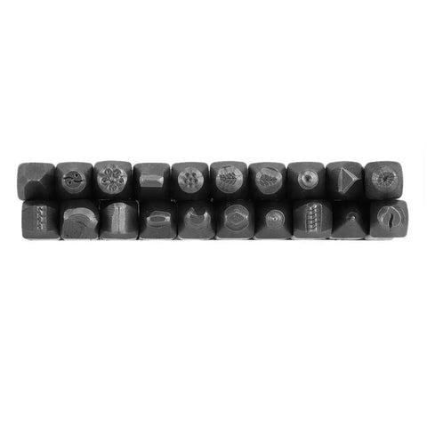 Metal Stamping Kit With 20 Pattern Punches Chisel Anvil Set For Jewelry Making displaying unique punch designs in two rows