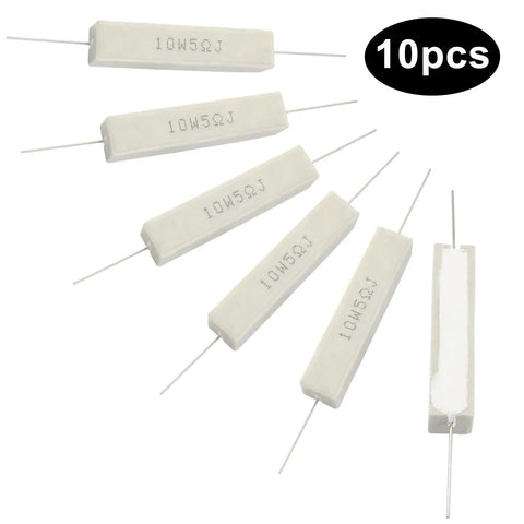 10 Pack 10W 5 Ohm Ceramic Cement Power Resistors Kit Wirewound DIY Electronics Resistors For Projects Durable Cement Body