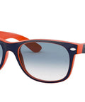 RB2132 New Wayfarer Gradient Sunglasses Unisex Small Fit Blue On Orange Frame With Clear Gradient Blue Lenses 55mm