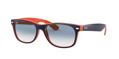RB2132 New Wayfarer Gradient Sunglasses Unisex Small Fit Blue On Orange Frame With Clear Gradient Blue Lenses 55mm