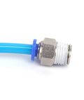 Close-up of One Quarter Inch Tube OD To One Quarter Inch NPT Male Straight Push To Connect Pneumatic Fittings Nickel Plated Brass installed