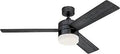 52 Inch LED Ceiling Fan With Light, Gun Metal Finish, Reversible Charcoal And Black Blades, Down Rod Only Installation, Remote With 4 Speeds