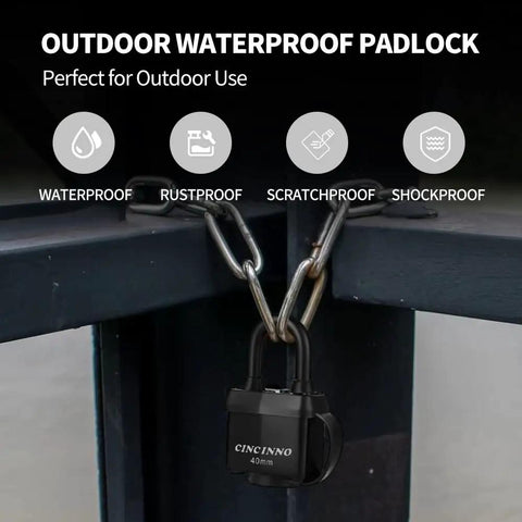Weatherproof Padlocks For Outdoor Use 6 Pack Keyed Alike Heavy Duty Padlock Set With Waterproof Coating on gate chain