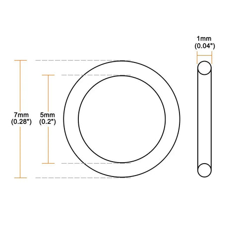 Red Silicone O Ring 7mm OD 5mm ID 1mm Cross Section VMQ Seal Gasket Pack Of 30 For Travel Mug Lids High Temp Diagram