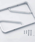 Two Piece Solid Aluminum Alloy Corner Shelf Brackets Rock Solid Wall Mount Support With Matching Screw Kit and Slick Rounded Edges, with screws and level.