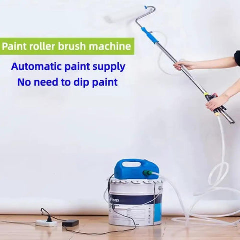 Electric Auto Feed Paint Roller System Automatic Suction Latex Paint Applicator with paint supply hose and roller.