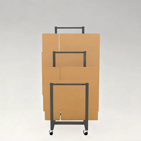 Rock Solid Metal Rolling Cart For Cardboard Storage And Art Drying Rack With Smooth Casters No Sweat Setup Built Tough For Garage Shop Warehouse Organization displaying stacked cardboard boxes.
