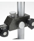 Dial Gauge Comparator Stand With Cast Iron Base And Eight Inch Column Round Anvil Fine Adjustment 180 Degree Travel With Lock Fits Lug Back Three Eighth Inch And Eight Millimeter Shank Indicators Pro Grade Shop Floor Tool, close-up