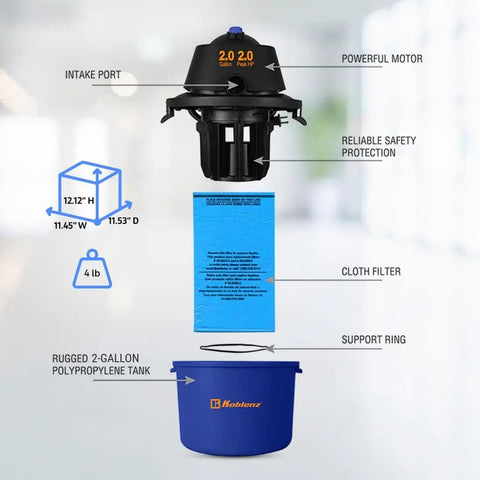 Wet Dry Vacuum Cleaner For Home And Shop Use, 2 Gallon Portable Shop Vac With 2.0 Peak HP, 60 CFM, twist-lock hose, blue and black