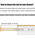 Ten Pairs Of 22 Inch Full Extension Side Mount Drawer Slides For Ten Drawers, Built To Last Cold Rolled Steel, Zinc Plated, Includes Mounting Screws And Instructions, Brackets Not Included. Size guide shows 22-inch slide fit.