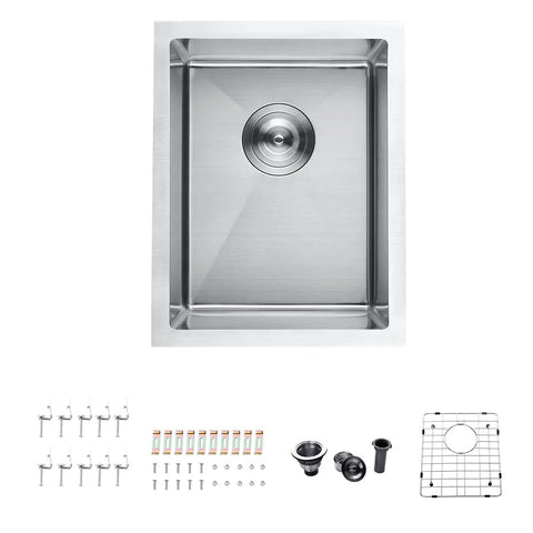 Stainless Steel Single Bowl Bar Sink For Small Kitchen Spaces, Undermount Prep Sink With Strainer, 14 x 18 x 8.5 Inches